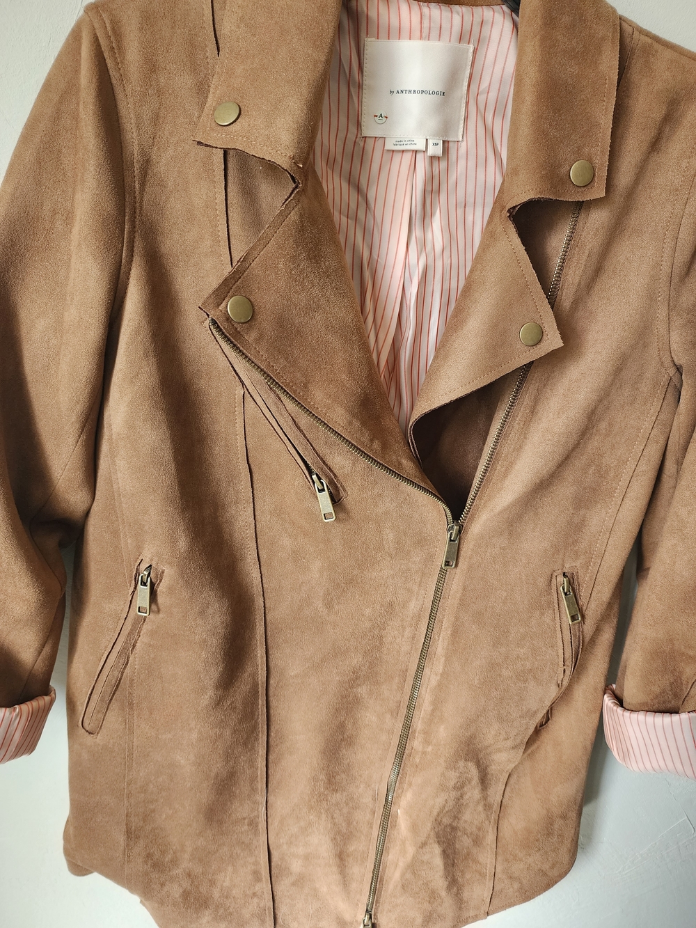 Anthropologie Faux Suede Moto Jacket in Light Brown Size XS - Picture 4 of 5